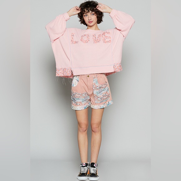 🆕 POL - Long Sleeve LOVE Letter Pullover - Vintage Romantic Trim - Rose - NIB - Picture 6 of 10